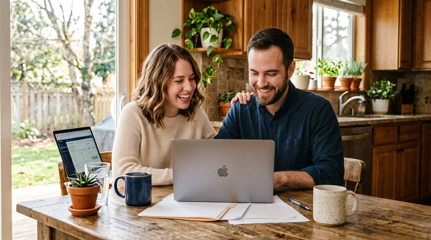 Couple reviewing their personal loan approval